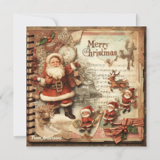 Vintage retro illustration Santa Claus smiling Holiday Card (Front)
