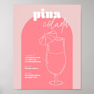Vintage Retro Inspired Pina Colada Recipe Pink and Poster