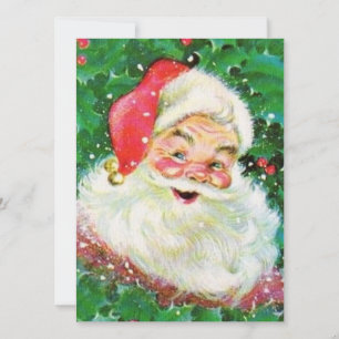 Vintage Retro Jolly Holly Santa Claus Holiday Card