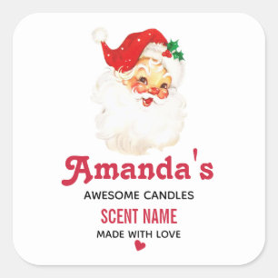 Vintage Retro Jolly Old Santa Claus Candle or Soap Square Sticker