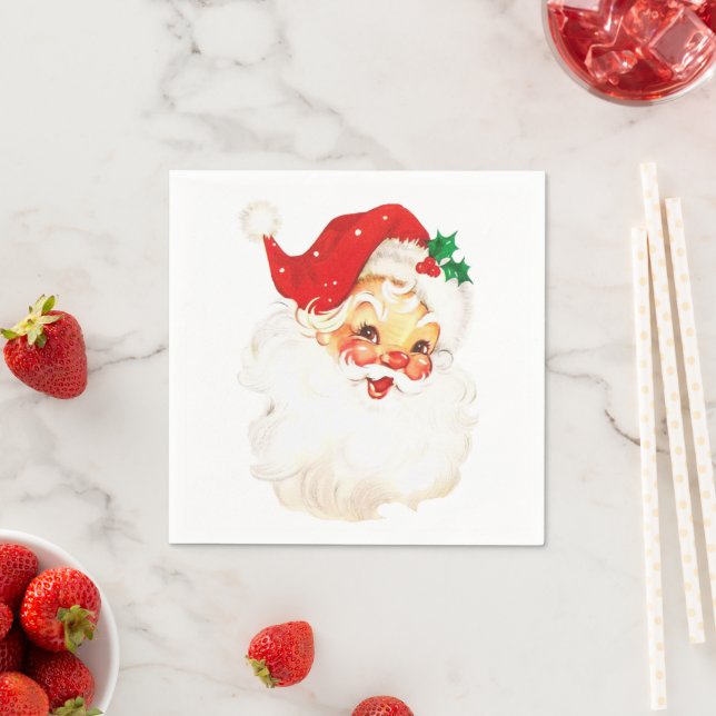 Vintage Retro Jolly Old Santa Claus Christmas Napkin (Insitu)