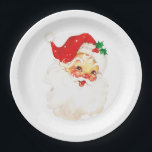 Vintage Retro Jolly Old Santa Claus Christmas Paper Plate<br><div class="desc">Paper plates with a vintage image of a retro santa claus face. Happy and jolly with round rosy cheeks.</div>