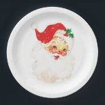 Vintage Retro Jolly Old Santa Claus Christmas Paper Plate<br><div class="desc">Paper plates with a vintage image of a retro santa claus face. Happy and jolly with round rosy cheeks.</div>
