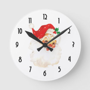 Vintage Retro Jolly Old Santa Claus Christmas Round Clock