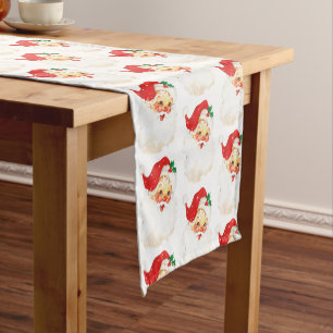 Vintage Retro Jolly Old Santa Claus Xmas Pattern Short Table Runner