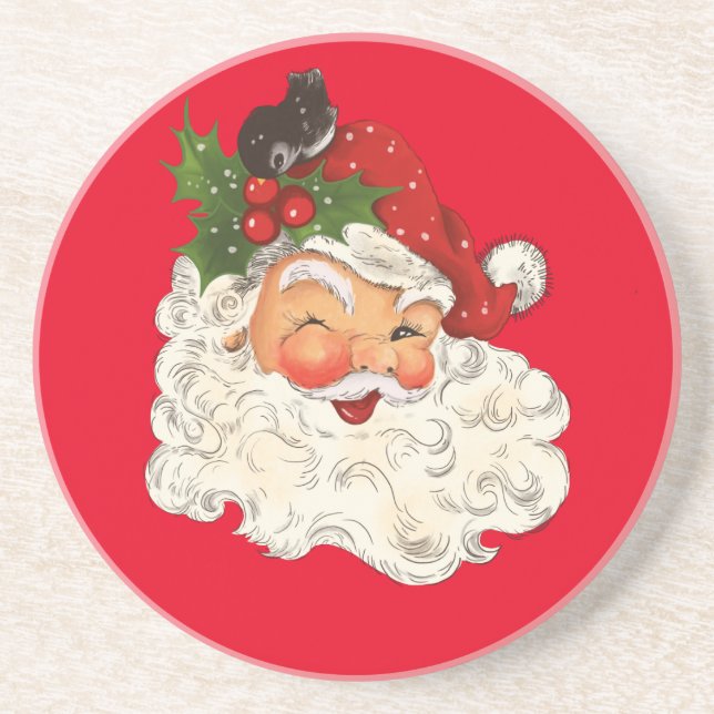 Vintage Retro Jolly Santa Claus Christmas Coaster (Front)