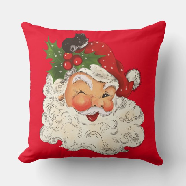 Vintage Retro Jolly Santa Claus Christmas Cushion (Front)