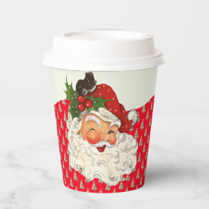 Vintage Retro Jolly Santa Claus Christmas Paper Cups