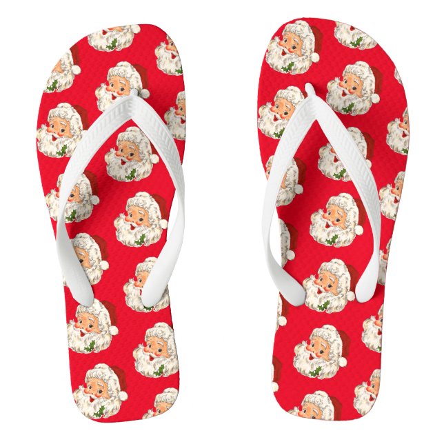 Vintage Retro Jolly Santa Claus Christmas Thongs (Footbed)