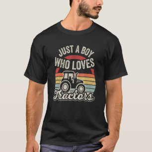Vintage Retro Just A Boy Who Loves Tractors Farmer T-Shirt