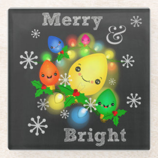 Vintage Retro Kawaii Christmas Lights Glass Coaster
