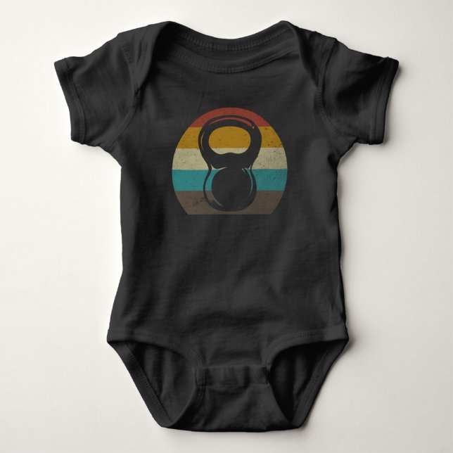 Vintage Retro Kettlebell Gym Workout Baby Bodysuit (Front)