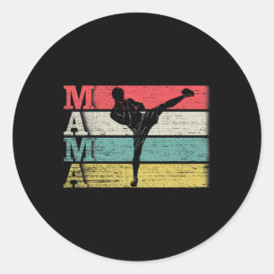 Vintage Retro Kickboxing Mama Kickbox Silhouette F Classic Round Sticker