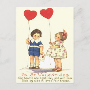 Vintage Retro Kids Heart Balloons Valentine Card