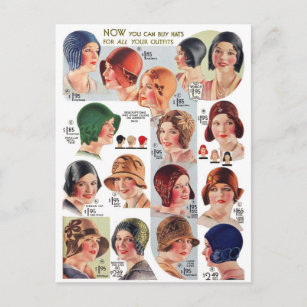 Vintage Retro Kitsch Women 20s Women's Hats Ad Postcard