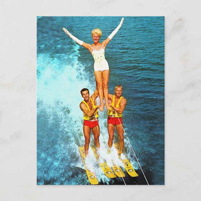 Vintage Retro Kitsch Women Dells Water Skiers Postcard (Front)