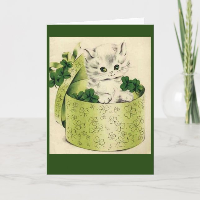 Vintage Retro Kitten Saint Patrick's Day Card (Front)