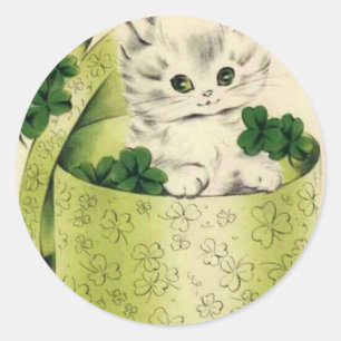 Vintage Retro Kitten Saint Patrick's Day Classic Round Sticker