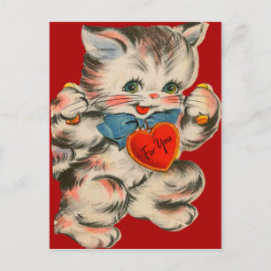 Vintage Retro Kitten With Heart Valentine Card