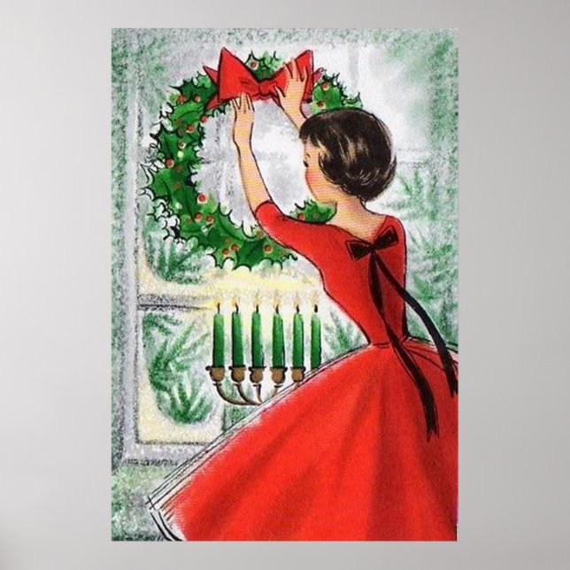 Vintage retro lady and wreath decor poster (Front)