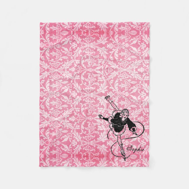 Vintage Retro Lady Figure Skating Personalised Fleece Blanket (Front)