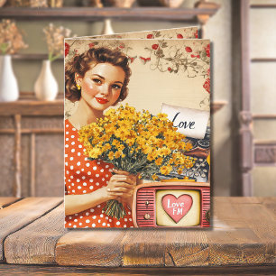 Vintage Retro Lady Valentine Flat Holiday Card
