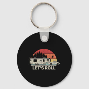 Vintage Retro Lets Roll Camping 5th Wheel Camper R Key Ring