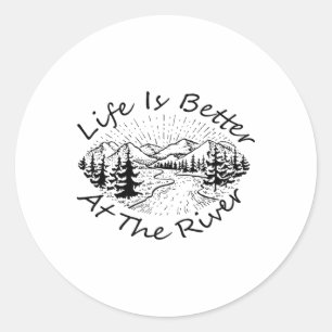 Vintage Retro Life Is Better At The River  Classic Round Sticker