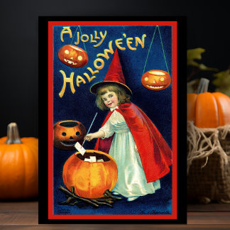 Vintage Retro Little Jolly Halloween Witch Custom Holiday Card