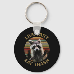 Vintage Retro Live Fast Eat Trash Racoon Shirt For Key Ring
