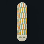 Vintage Retro Longboards Pattern Monogrammed Skate Skateboard<br><div class="desc">This pattern features simple illustrations of longboards with a vintage look in olive green, teal blue, sage green, mustard gold and orange set against a cream colored background. These longer style of skateboards have retro style in warm-toned colors. It's ready to be personalized with monogram initials in sage green against...</div>