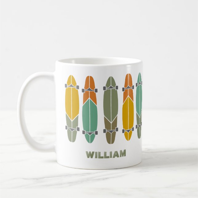 Vintage Retro Longboards Skateboards Personalised Coffee Mug (Left)