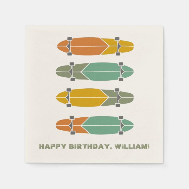 Vintage Retro Longboards Skateboards Skateboarding Napkin (Front)