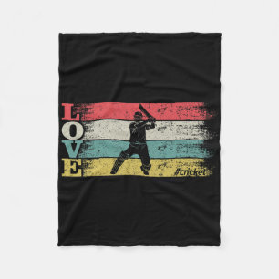 Vintage Retro Love Cricket Sport Silhouette Distre Fleece Blanket