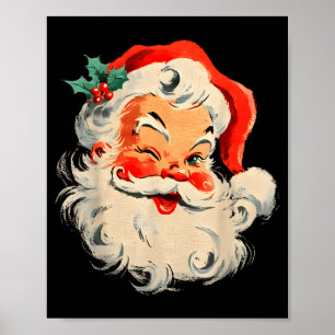 Vintage Retro Merry Christmas Cool Santa Claus Fac Poster