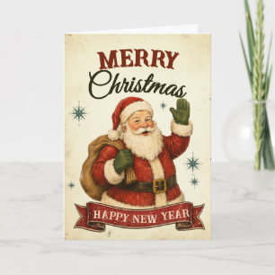 Vintage Retro Merry Christmas & Happy New Year Card