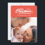 Vintage retro merry Christmas. Holiday Card<br><div class="desc">spread Christmas cheer with this retro inspired Merry Christmas card, 
featuring stylish vintage script and space for your photo and family name</div>