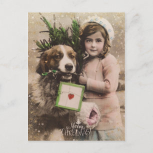 Vintage retro merry christmas holiday postcard