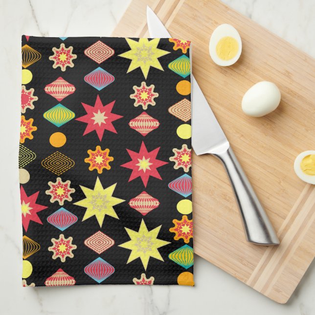 Vintage Retro Merry Christmas Pattern Tea Towel (Quarter Fold)