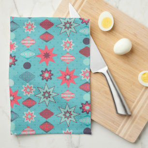 Vintage Retro Merry Christmas Pattern Tea Towel