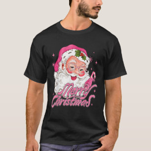 Vintage Retro Merry Christmas Pink Santa Claus Xma T-Shirt