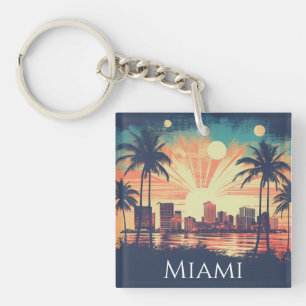 Vintage Retro Miami Florida Sunrise Travel Key Ring