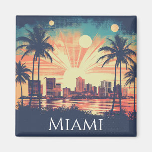 Vintage Retro Miami Florida Sunrise Travel Magnet