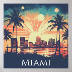 Vintage Retro Miami Florida Sunrise Travel  Poster