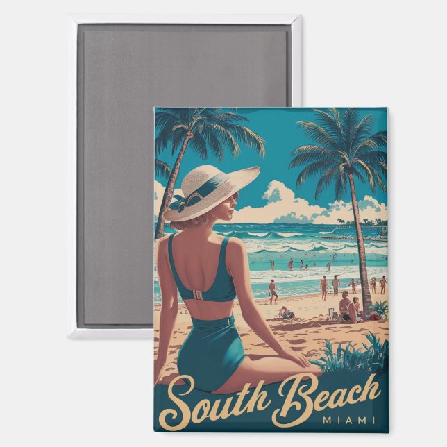 Vintage Retro Miami South Beach Art Magnet (Front/Back)