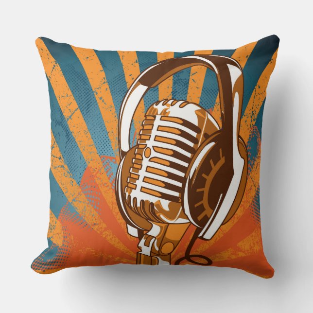 Vintage Retro Microphone Cushion (Front)