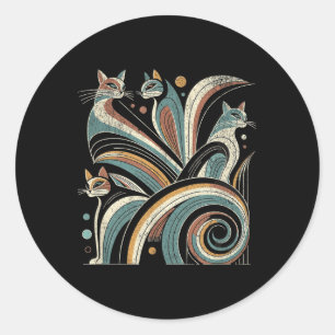 Vintage Retro Mid-century Modern Look Cats 50s 60s Classic Round Sticker