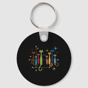 Vintage Retro Mid-century Modern Look Cats 50s 60s Key Ring