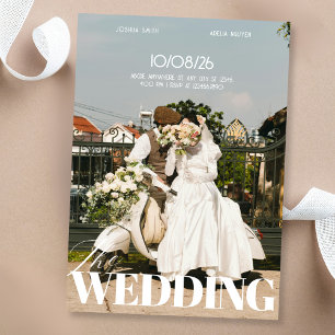 Vintage retro minimalist movie photo wedding  invitation