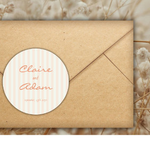 Vintage Retro Minimalist Peach Stripes Wedding  Classic Round Sticker